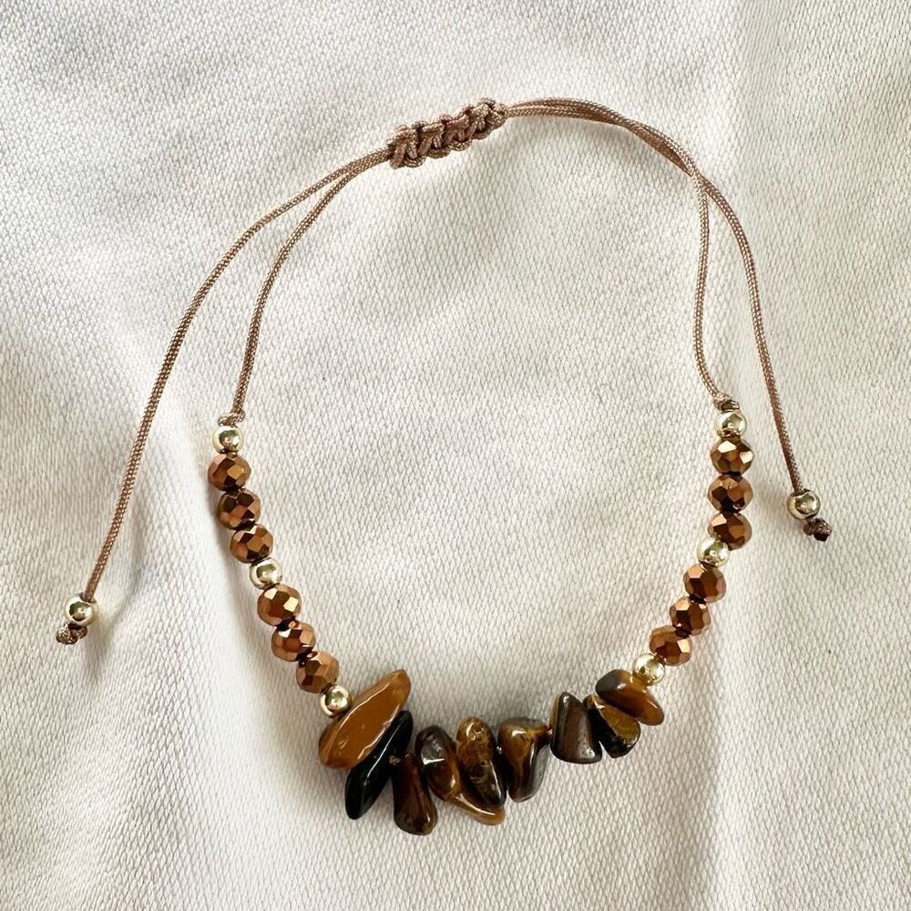 Mahogany brown color stone and sparkly bead friendship bracelet